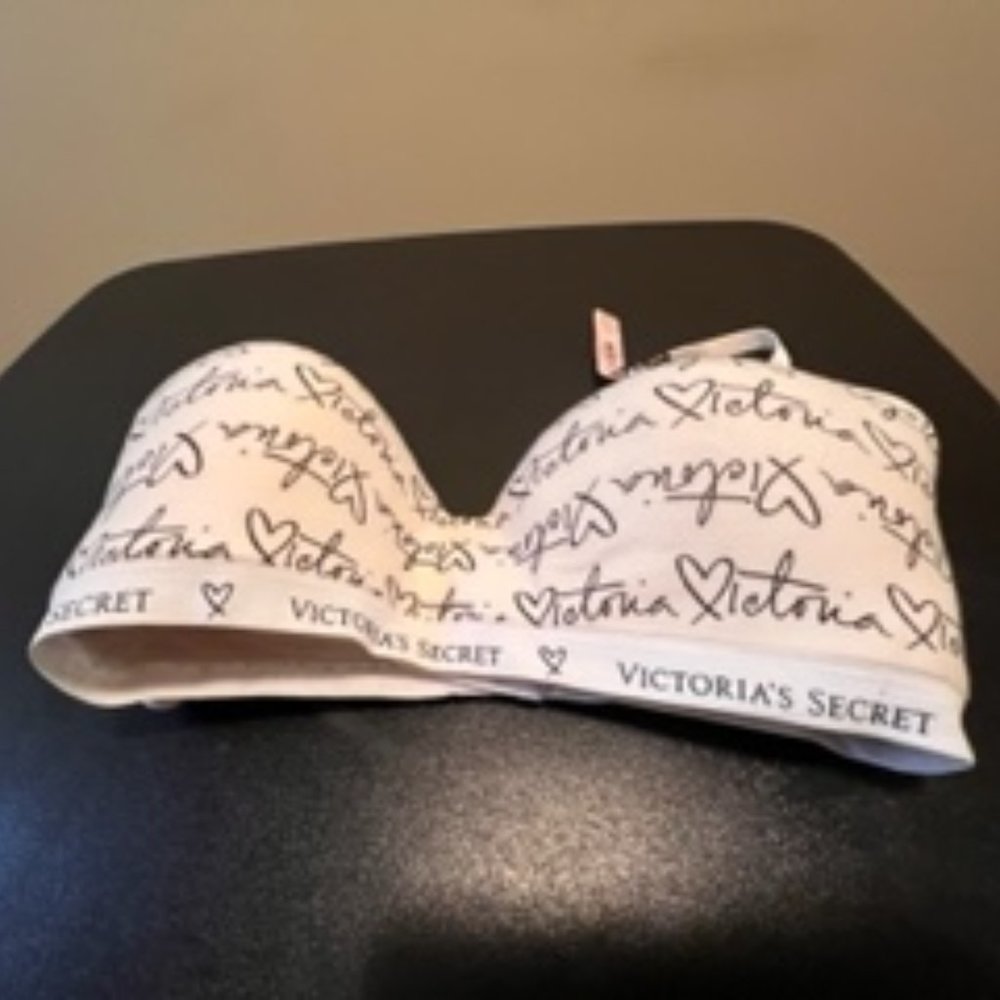 Victoria Secret cream with black logo 34DD NWT